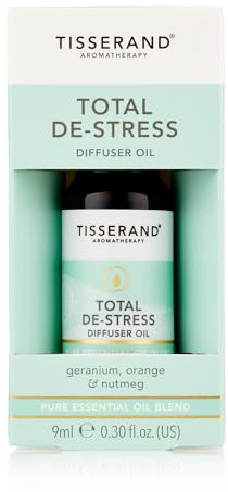 Tisserand Aromatherapy - Total De-Stress - Aromatherapy Diffuser Oil - with Geranium, Nutmeg and Orange - 100% Natural Pure Essential Oils - 9ml