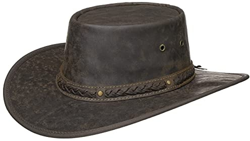 Barmah Squashy Crackle Kangaroo Traveller Herren - Made in Australia Rollhut Outdoorhut Reisehut mit Lederband Frühling-Sommer Herbst-Winter Sommer - S (54-55 cm) braun