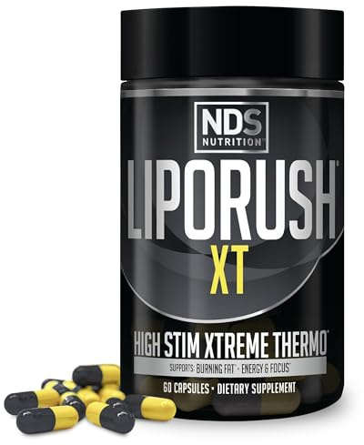 LIPORUSH NDS Nutrition XT - Super Concentrated Thermogenic with L-Carnitine & Teacrine for Shredding Fat - Supports Maximum Energy, Focus, Calorie Burning, Diuretic, Appetite Control (60 Capsules)