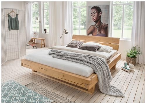 MSZ Design Balkenbett Gorm Massivholzbett aus Fichte mit geölter Oberfläche, Liegefläche:140 x 200 cm