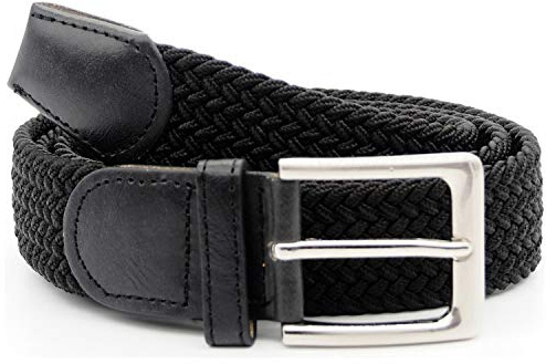Charmoni - Sienna - Ceinture femme tressée - élastique et cuir synthétique - boucle en acier argenté - hauteur 3 cm - 90/105 cm - TU taille unique (noir)