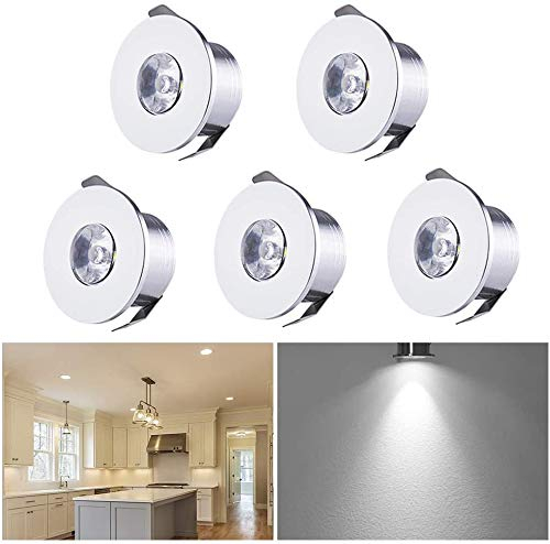 INHDBOX Mini LED Einbaustrahler Set, 5X 1W Kaltweiss Deckeneinbaustrahler Schwenkbar COB Deckenspots Aluminium für Weinschrank Schrank Küche Wohnzimmer