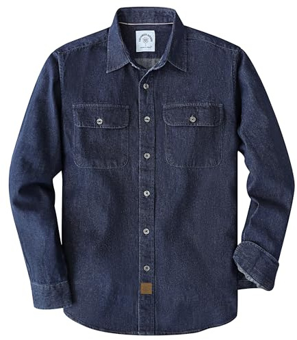 Dubinik® jeansskjorta för män, långärmad jeansskjorta för män, normal passform, fritidsskjorta för män, normal passform, arbetsskjorta, Marin 145, XL
