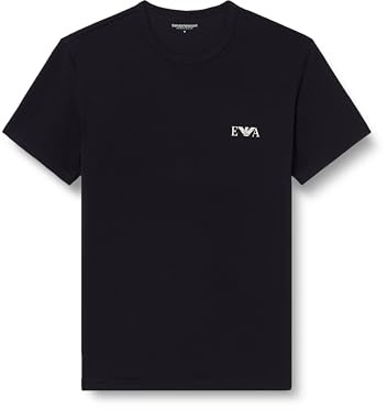 Emporio Armani T-Shirt da Uomo con monogramma audace, Confezione da 2, Maglietta Girocollo, Nero/Nero, M