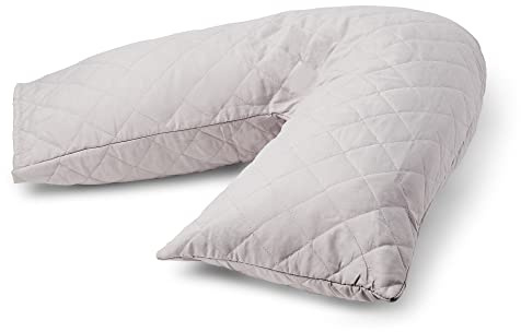 Charlotte Andersen Orthopaedic V Pillow with Pillowcase. Non Allergenic Quilted Cushioning Head, Neck & Back Support Pillow (V PILLOW WITH QUILTED PILLOWCASE, GREY)