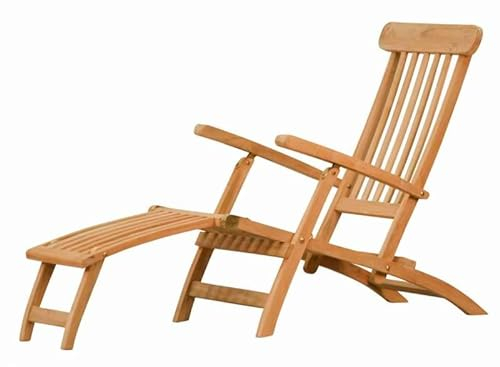 Kai Wiechmann Liegestuhl Holz Teak Deckchair Gartenliege Sonnenliege mit Armlehnen klappbar Premium