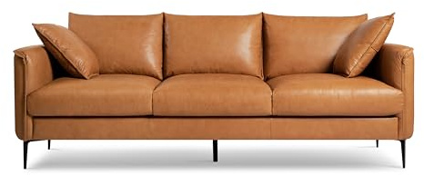 Valencia Leather Sofa, Top Grain Leather Couch with 2 Pillows for Living Room Furniture, 3 Seater Sofa, Pet Friendly Couch, Jasper Cognac
