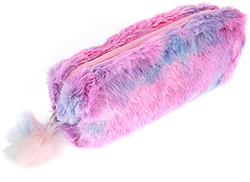 cobee Regenbogen Federmäppchen, PlüSch Schreibwaren Tasche Flauschig Federmäppchen Farbige Federmäppchen Weicher Stifthalter Reißverschluss Schreibwarentasche Tragbare Kosmetiktasche(Farbverlauf Lila)
