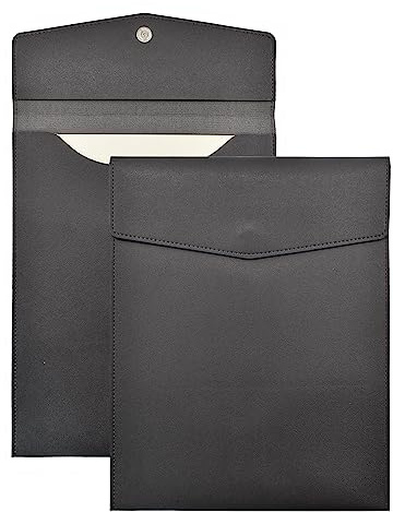 VANRA 1 Pieza Carpeta de Archivo de Cuero de PU Bolsa Vertical para Documentos A4 Funda de Cuero Impermeable Portafolio Organizador de Archivos para Tamaño Carta con Cierre de Botón Magnético (Negro)