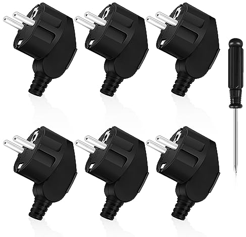 OMIGA Schuko Stecker Schukostecker Außenbereich Winkelstecker Stecker 250V/16A Stromstecker mit Schraubendreher Gelten Haushaltsgeräten Beleuchtungslampen Kleingeräten Steckdosen 6 Stücke (Schwarz)