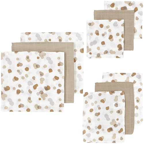 MEYCO Baby Stains Starter Set paños de Muselina, 9 Piezas (pañales, franelas y paños para eructar de Muselina de algodón 100%, absorbentes y de Secado rápido, multifuncionales), Arena