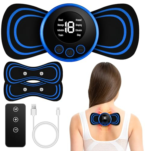 Flintronic Mini Neck Massager, 2PCS Portable & Rechargeable Cordless Cervical Pad for Whole Body, Microcurrent EMS Neck Massager for Arms, Back, Waist and Legs [ with Remote Control]