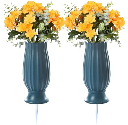 TFANUO Lot de 2 vases de cimetière avec pics, vases funéraires pour cimetière avec pointes en métal et scupper, vases de cimetière pour pierres tombales, cadeaux commémoratifs pour la perte d'un être