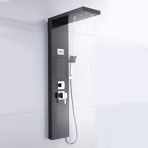 Duschpanel i Rostfritt Stål med LCD-skärm, Regnvattenfallspray, 3 Vattenuttag, Modern Badrumsinredning