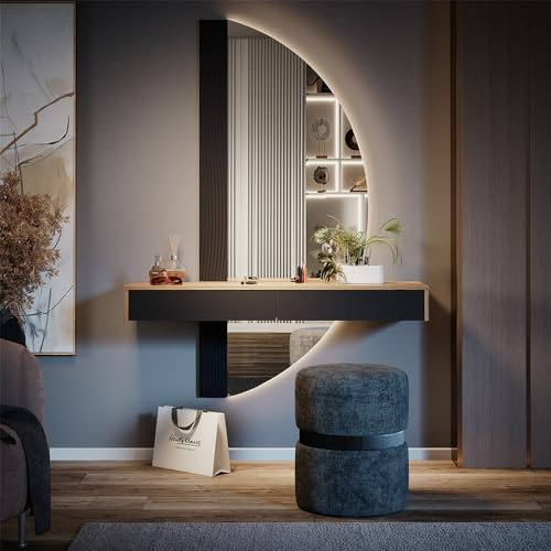 Vicco Schminktisch Melisa, Schwarz, 120 cm mit 2 Schubladen, Flexible Höhe möglich, perfekt auf individuelle Bedürfnisse einstellbar