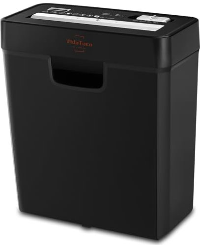 VidaTeco Strip Cut Paper Shredder Home Use, 6 Sheet Shreds Paper/Card/Paper Shredder for Office Machine, High-Security Level Jam Proof System 10L Liftout Basket Black