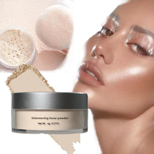 KARLOR Loser Puder mit Schimmer, Fixing Puder mit Puderquaste, Fixierpuder Finishing Puder mit Glitzer Highlighter Makeup Finish mattierend Makeup Setting Puder wasserfest für natürlichen Teint