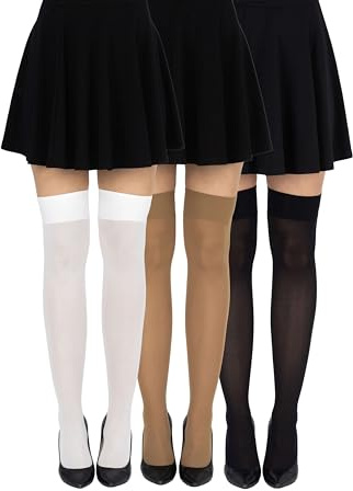 looksy Calze sopra il ginocchio da donna, altezza al ginocchio, tinta unita, per uniforme scolastica, cosplay, 60 den, Mix - 3 paia, Taglia unica