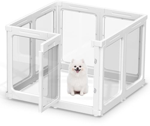 Acryl Welpenauslauf, 60 cm Transparente Hundezaun, Tragbares Schwerlast Welpenlaufstall für kleine bis mittelgroße Hunde, Innen- und Außengebrauch, Laufstall Hund - 8 Panels