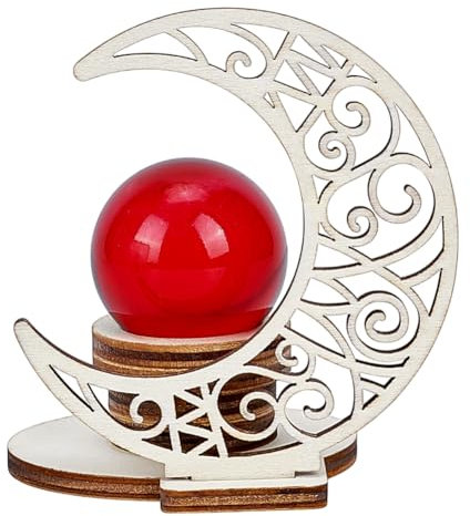 PLIGREAT Supporto a sfera a forma di mezzaluna in legno, supporto creativo per sfere di cristallo, piccola sfera di vetro, supporto per esposizione in pietra naturale, base decorativa per la casa