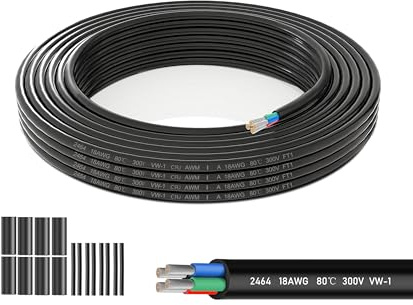 UL2464 - Cavo di alimentazione ad alta tensione a 4 fili, 18 AWG, 4 x 0,75 mm², 8 metri, 5 V, 12 V, 24 V, 300 V, in rame stagnato, per applicazioni automobilistiche e officine