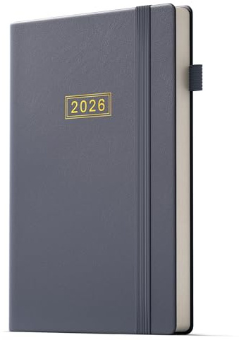 DeDe Bee kalender 2026 veckoplanering, möteskalender, A5-bunden upplaga, dagbok, flerspråkig, 1 vecka 2 sidor, januari 2026 – december 2026 (grå)
