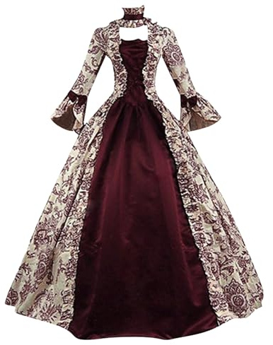 Robe Rétro Médiévale Femme Renaissance Baroque Robes Médiévale Rétro Manches Trompette Victorienne Gothique Robe Grandes Tailles Maxi Carnaval Halloween Fête Femmes Cosplay Carnaval Victorien