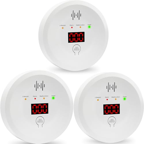 Carbon Monoxide Alarm 3 Pack, Carbon Monoxide Detectors with PPM Digital Display for Home Safety, CO Detector alarms Replaceable Batteries Powered (Batteries NOT Included)