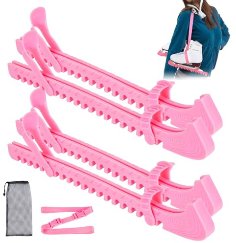 BOOSTEADY Universal Ice Skate Guards,Enhanced Stability Blade Guards with Adjustable Buckles,Non-slip Protector for Ice Skating, Figure Skates, Hockey with Shoulder Straps Pink-2 Pairs