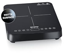 Severin Piastra a Induzione Portatile, Fornello Elettrico Singolo 2000W, Superficie Opaca Antigraffio, 10 Livelli di Potenza, 60-240°C, Touch Display, Ø 22cm, Riconoscimento Pentola, Nero, KP 1026
