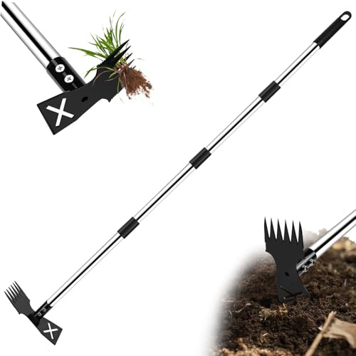 NUTKIT Extractora de Malas Hierbas con Mango Largo, Extractor Malas Hierba con Mango Largos Ajustable de 150cm, Quitar Mala Hierbas Jardin Mangos Largo de Jardín 2 en 1,para Patio, Césped, Terraza