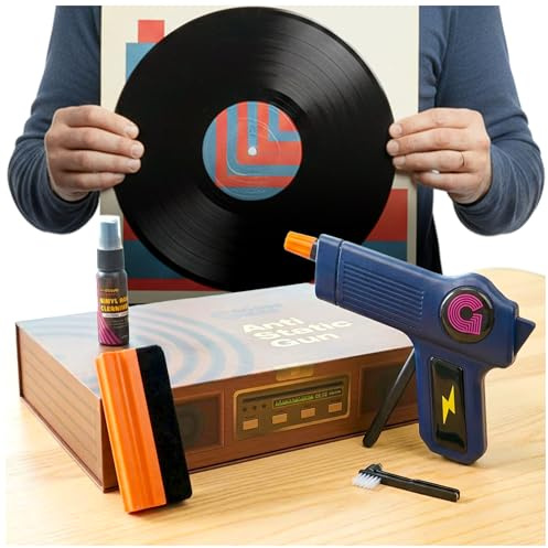 Anti Static Gun For Vinyl Records | Vinyl Record Cleaner Kit Includes Zero Static Remover Gun With Stylus Cleaner, Record Cleaning Brush, and Album Cleaning Solution - With Vintage Turntable Packaging