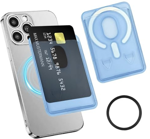 JYNXOR 1 set Portafoglio per MagSafe, Portafoglio Wallet Magnetico Portacarte, Blocco RFID, portafoglio sottile per carte, porta carte magnetico per cellulare, Può Conservare Fino a 2 Carte, Blu
