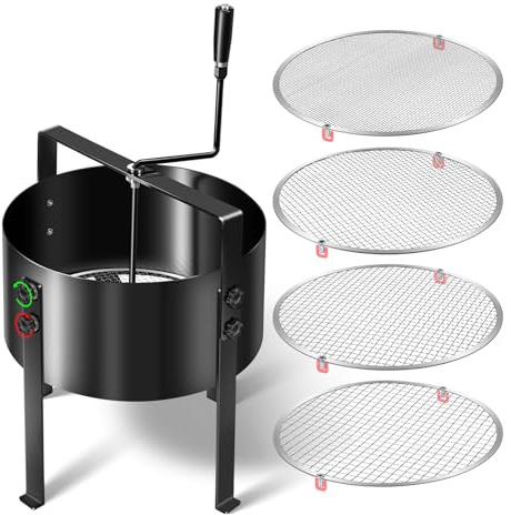 2026 Upgraded Rotary Soil Sifter Compost Sieve, Capacity: 11 Liters, Large Earth Riddle Screener with 4 Replaceable Mesh Sizes (0.12 0.24 0.35 0.47) inch Soil Screen, Garden Potting Rock Sand Screen
