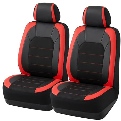 TOYOUN PU Leather Car Seat Covers Front Pair Universal Fit for Most Cars Trucks SUVs Vans Airbag Compatible Protector Easy Clean Auto Interior Accessories Red