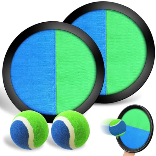 HHDESHSL Captura Bolas Raqueta Set, Juego de Lanzamiento y Captura com 2 Palas y 2 Bolas, Lanzamiento Pelota Juegos, Juego de Lanzar y Atrapar Pelotas para Patio, Jardín, Interior & Exterior (1 par)
