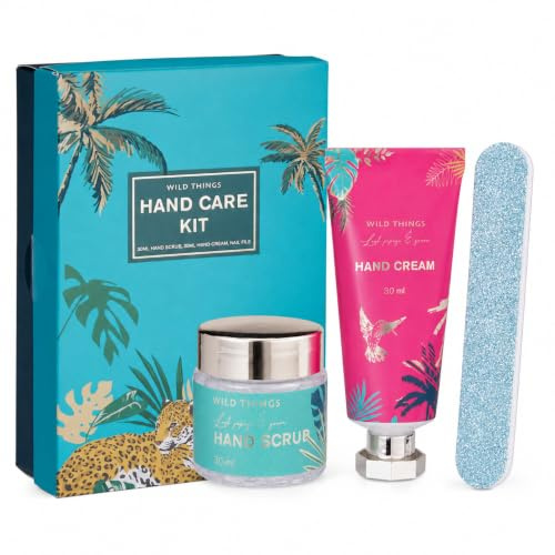 MIJOMA Handvårdsset med peeling, handkräm och nagelfil, 3 delar | Varje 30 ml vårdprodukt, 13 cm tillbehör, tropisk presentdesign, kompakt för väska, resor, bad, kontor och semester