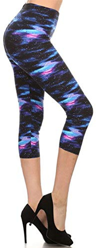 Leggings Depot High Waisted Floral & Space Print Leggings for Women-Capri-R553, Galaxy, Plus Size