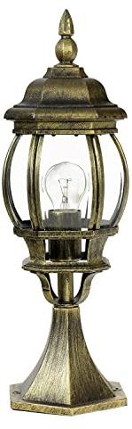 Licht-Erlebnisse Luminaire de chemin en aluminium et verre doré antique IP23 pour terrasse jardin 50,5 cm petit E27 Lanterne rustique style maison de campagne lampe de socle extérieure BREST
