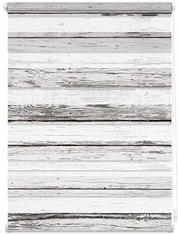 Lichtblick Doppelrollo Klemmfix ohne Bohren mit Motiv, Bretter-Vintage, Blickdicht, Made in Germany, Klemmträger Weiß Grau, 60 cm x 150 cm (B x L)