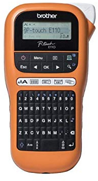 Brother PT-E110VP LCD-Etikettiergerät, tragbar, elektrisch, Orange