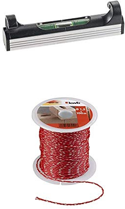 kwb Schnur-Wasserwaage, 78 mm, leicht, klein, mit Aluminium Unterseite inkl. Maurer-Schnur 100 Meter, rot, Richtschnur für Pflaster- und Maurerarbeiten 1,2 mm, Lotschnur für div. Anwendungen