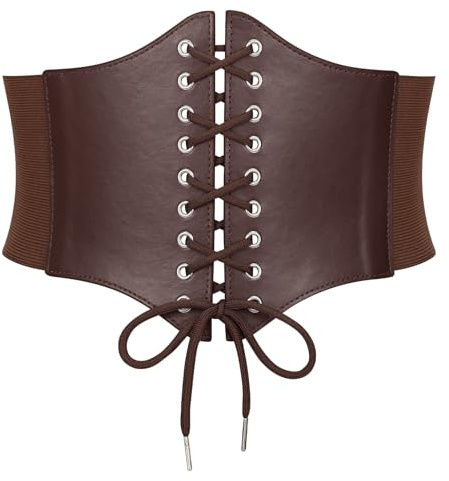 SANSTHS Wide Corset Belt for Women Lace-up Renaissance Corset Hight Waist Elastic Belt for Halloween Costume Parties Coffee S