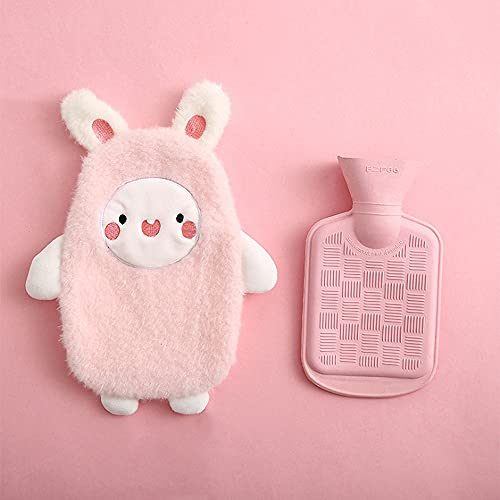 Premium Wärmflasche mit Weichem Bezug Abnehmbare 0.5 Liter Kinderwärmflasche Sichere und Haltbare Naturkautschuk Warm Hot Water Bottle Beste Geschenk(Hase-Rosa)