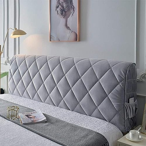 DEVINK Cabecero de cama multifuncional acolchado triángulo, decorativo para, respaldo ergonómico, cojín de pared, reposacabezas portátil, protección de pared, con funda extraíble de pana gris (160 cm,
