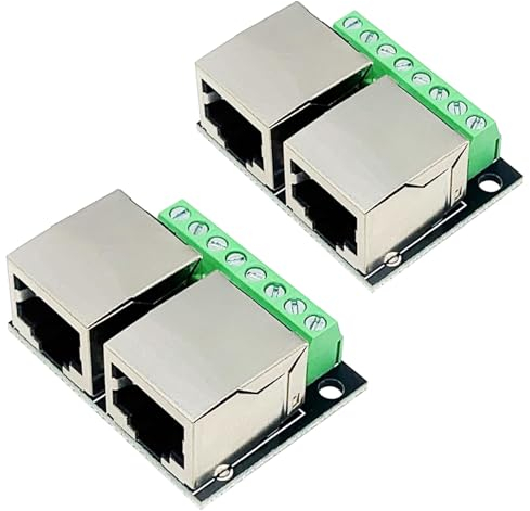 PENGLIN RJ45 Ethernet Breakout Board Double Socket Adapter, 3.5 mm Pitch 8-Pin Screw Connection, Double Sockets to 8 Pins Adapter