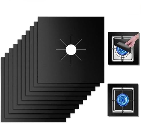 10 Pièces Protection Plaque Cuisson Gaz Réutilisable, Plaque de Cuisson à Gaz Protection en Téflon Tapis de Cuisinière à gaz Plaque de Cuisson à Gaz Universel Protection Pour cuisinière (27x27cm)