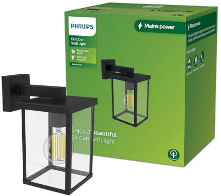 Philips LED Bellini Lampada da Parete per Esterni, Quadrata, Lampadina non Inclusa, 25W, IP44, Nero