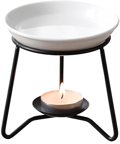 Cozlly Duftlampe für Ätherische Öle, Duftöl Lampe Schwarz, Aromalampe Teelichthalter aus Keramik und Eisen, Duftlampe Teelicht, Stövchen für Duftöle, Duftöl und Duftwachs diffusor für Zuhause