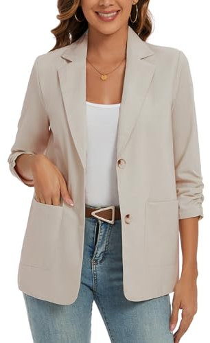 MINTLIMIT Linen Womens Blazer Lightweight Cotton Jackets Casual 3/4 Sleeve with Button Pocket (Beige M)